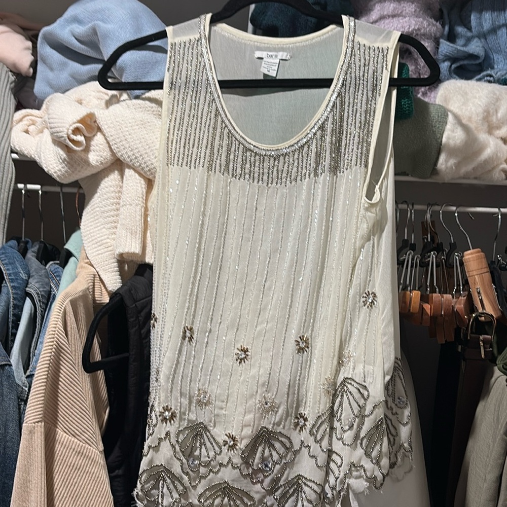 Bar III sheer embellished tank